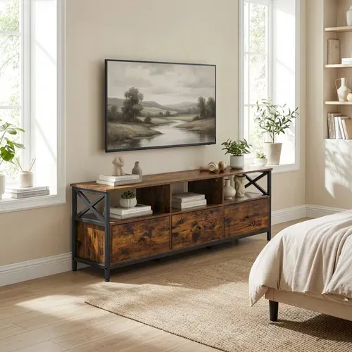 Support Télé, Jusqu’à 65 Pouces, Espace De Rangement Généreux, 147 X 40 X 50 Cm, Marron Et Noir