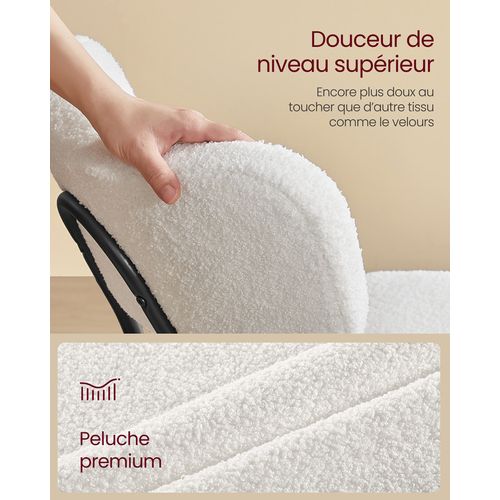 Chaises Salle à Manger, Lot De 4, Tissu Peluche, Dossier Courbé, Rembourrées, Blanc Crème