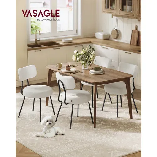 Chaises Salle à Manger, Lot De 4, Tissu Peluche, Dossier Courbé, Rembourrées, Blanc Crème