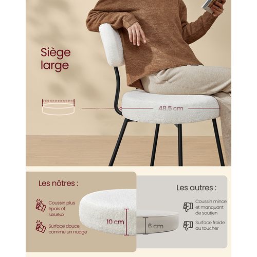 Chaises Salle à Manger, Lot De 4, Tissu Peluche, Dossier Courbé, Rembourrées, Blanc Crème
