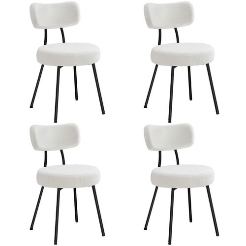 Chaises Salle à Manger, Lot De 4, Tissu Peluche, Dossier Courbé, Rembourrées, Blanc Crème