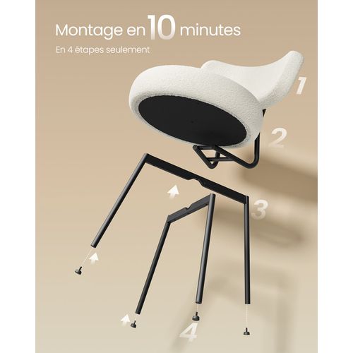 Chaises Salle à Manger, Lot De 4, Tissu Peluche, Dossier Courbé, Rembourrées, Blanc Crème