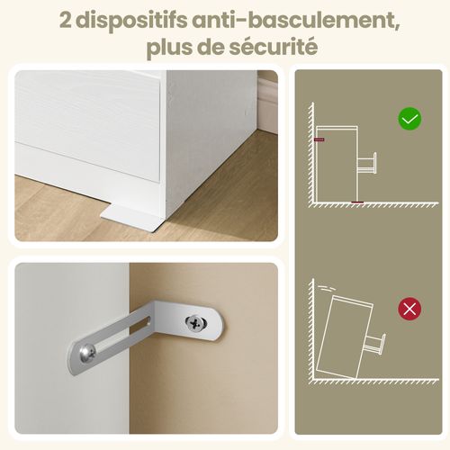 Vasagle Commode 8 Tiroirs, 40 X 119,4 X 97,5 Cm, Style Moderne, Blanc