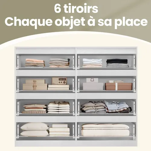 Vasagle Commode 8 Tiroirs, 40 X 119,4 X 97,5 Cm, Style Moderne, Blanc