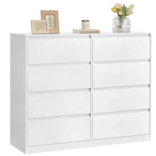 Vasagle Commode 8 Tiroirs, 40 X 119,4 X 97,5 Cm, Style Moderne, Blanc