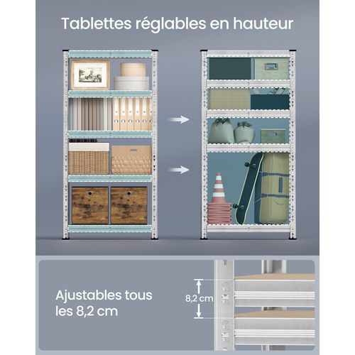 étagère De Rangement Charge Lourde, Lot De 2, 30 X 75 X 150 Cm, Charge Jusqu’à 875 Kg, Argent