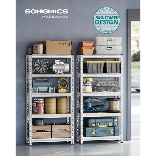 étagère De Rangement Charge Lourde, Lot De 2, 30 X 75 X 150 Cm, Charge Jusqu’à 875 Kg, Argent