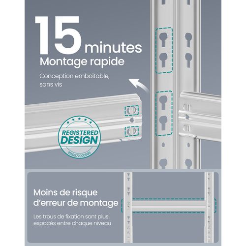 étagère De Rangement Charge Lourde, Lot De 2, 30 X 75 X 150 Cm, Charge Jusqu’à 875 Kg, Argent