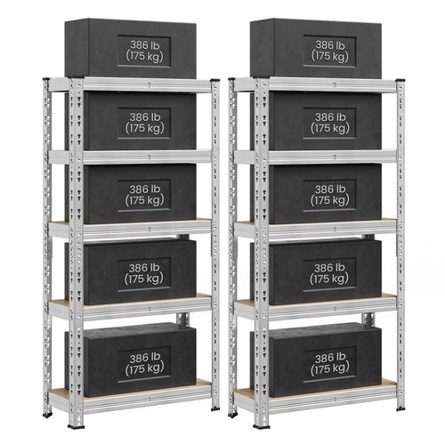 étagère De Rangement Charge Lourde, Lot De 2, 30 X 75 X 150 Cm, Charge Jusqu’à 875 Kg, Argent