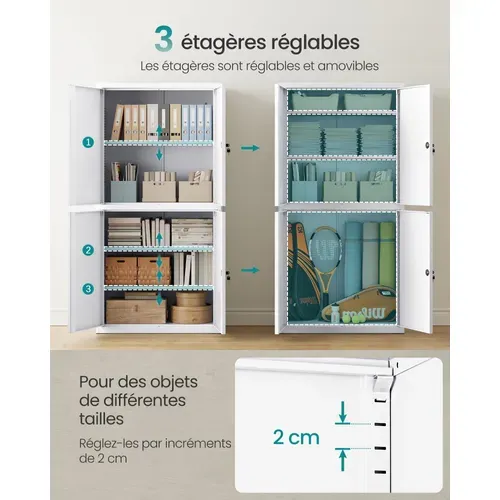 Armoire De Garage à 5 Étagères Avec 4 Portes,étagères Réglables, En Métal, Blanc Mat