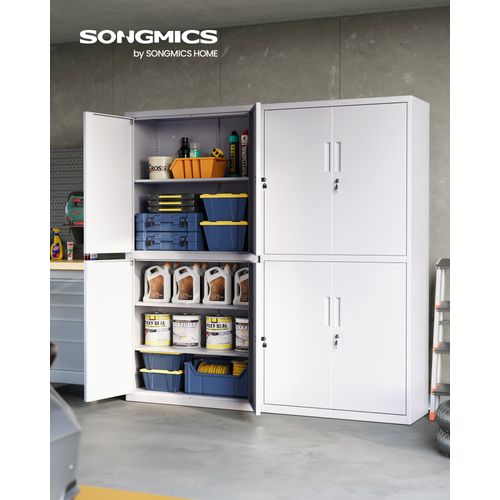 Armoire De Garage à 5 Étagères Avec 4 Portes,étagères Réglables, En Métal, Blanc Mat