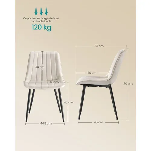 Lot De 2 Chaise Salle à Manger, Supportant Jusqu’à 120 Kg, Beige Cappuccino Et Noir D'encre