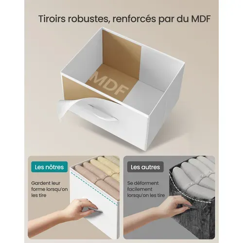 Commode 8 Tiroirs, Meuble De Rangement, Acier, Panneau Mdf, Tissu Non-tissé,, Blanc Et Blanc