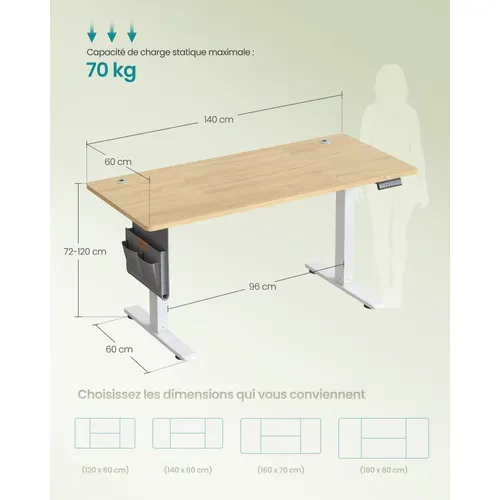 Bureau électrique Réglable En Hauteur, Fonction Mémoire 4 Hauteurs,  Organiseur, Pour Télétravail