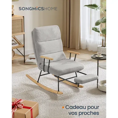 Fauteuil à Bascule, Dossier Réglable Sur 4 Positions, Supporte Jusqu'à 160 Kg, Gris Tourterelle