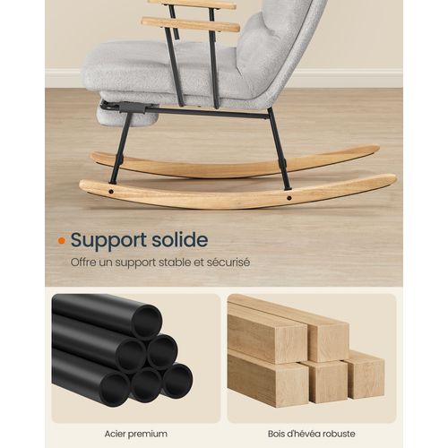 Fauteuil à Bascule, Dossier Réglable Sur 4 Positions, Supporte Jusqu'à 160 Kg, Gris Tourterelle