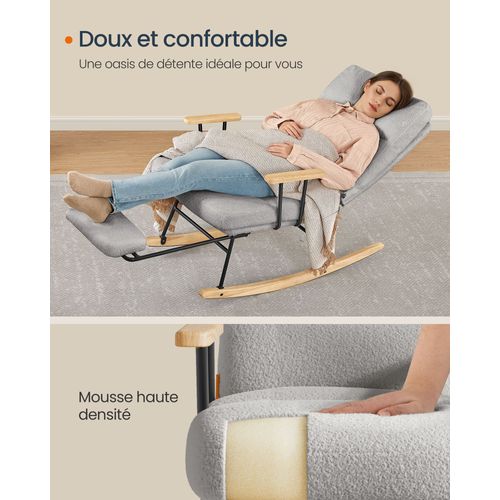 Fauteuil à Bascule, Dossier Réglable Sur 4 Positions, Supporte Jusqu'à 160 Kg, Gris Tourterelle