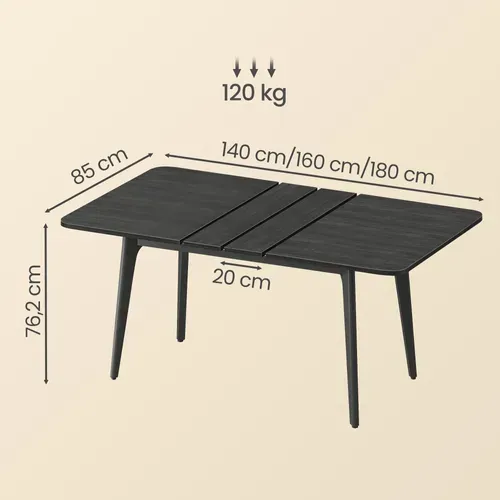 Table De Salle à Manger, Plateau Extensible, Capacité De Charge De 120 Kg, Noir