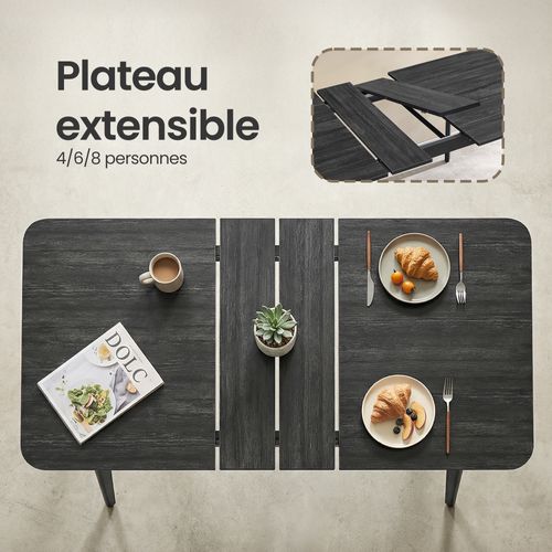 Table De Salle à Manger, Plateau Extensible, Capacité De Charge De 120 Kg, Noir