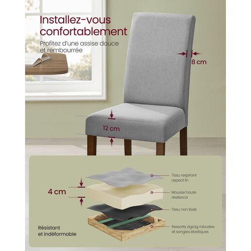 Lot De 4 Chaises De Salle à Manger, Assise Épaisse, 58 X 48 X 100 Cm, Gris Tourterelle