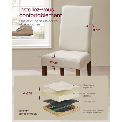 Lot De 6 Chaises De Salle à Manger, Dossier Haut, Assise épaisse, 58 X 48 X 100 Cm, Blanc