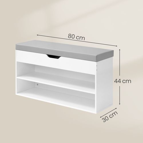 Banc D’entrée Rembourré, 3 Compartiments, Pour Salon Ou Chambre, Assise Confortable, Blanc Et Gris