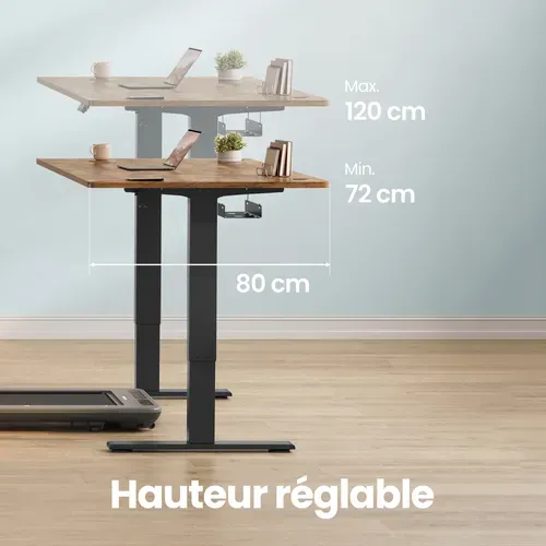 Bureau Assis-debout Réglable, 180 X 80 Cm, Avec Port USB-c, Fonction Mémoire 3 Hauteurs, Marron