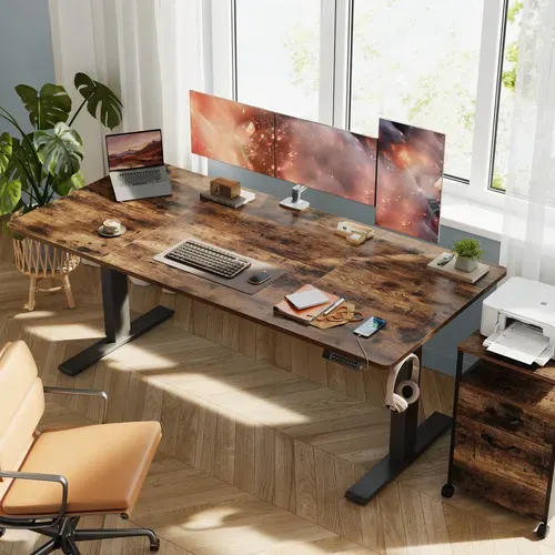Bureau Assis-debout Réglable, 180 X 80 Cm, Avec Port USB-c, Fonction Mémoire 3 Hauteurs, Marron