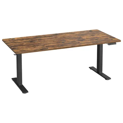 Bureau Assis-debout Réglable, 180 X 80 Cm, Avec Port USB-c, Fonction Mémoire 3 Hauteurs, Marron