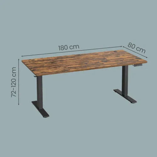Bureau Assis-debout Réglable, 180 X 80 Cm, Avec Port USB-c, Fonction Mémoire 3 Hauteurs, Marron