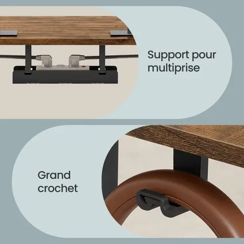 Bureau Assis-debout Réglable, 180 X 80 Cm, Avec Port USB-c, Fonction Mémoire 3 Hauteurs, Marron