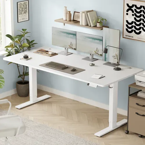 Bureau Assis-debout Réglable, 180 X 80 Cm, Avec Port USB-c, Fonction Mémoire 3 Hauteurs, Blanc