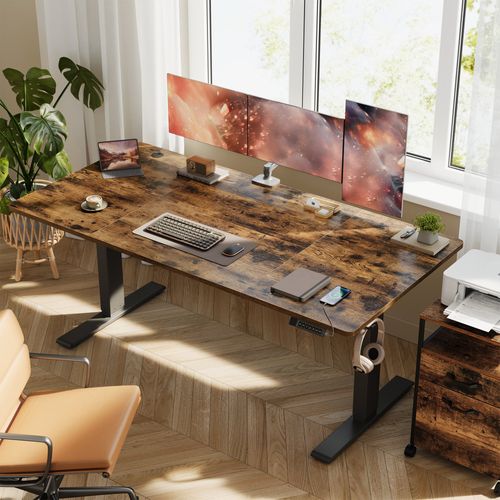 Bureau Assis-debout, Réglable En Hauteur, 160 X 80 Cm, Avec Port USB-c, Marron