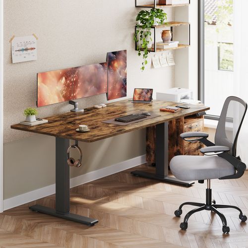 Bureau Assis-debout, Réglable En Hauteur, 160 X 80 Cm, Avec Port USB-c, Marron