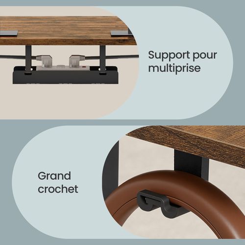 Bureau Assis-debout, Réglable En Hauteur, 160 X 80 Cm, Avec Port USB-c, Marron