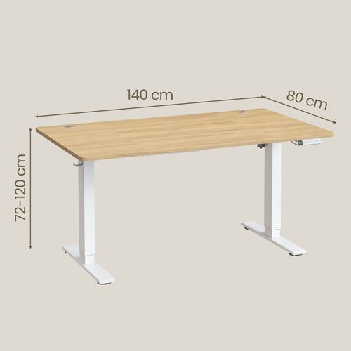 Bureau Assis-debout, Réglable En Hauteur, 140 X 80 Cm, Avec Port USB-c, Couleur Chêne