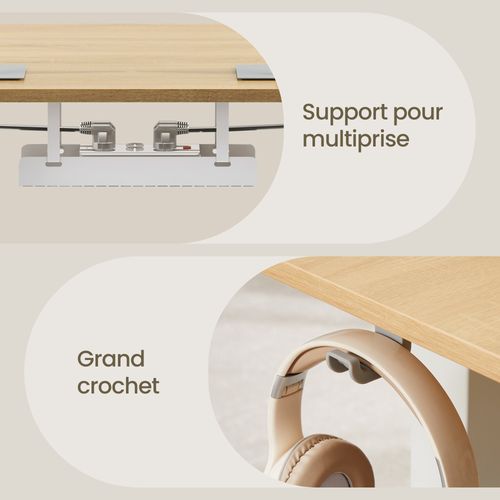 Bureau Assis-debout, Réglable En Hauteur, 140 X 80 Cm, Avec Port USB-c, Couleur Chêne