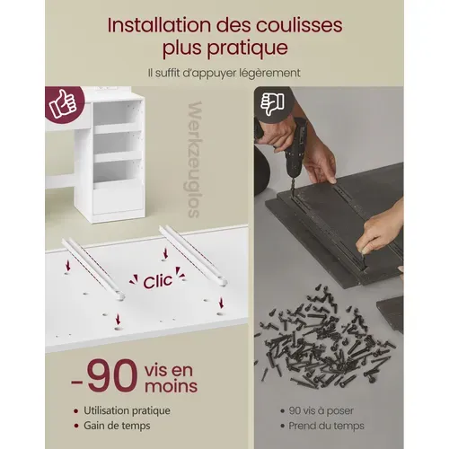 Coiffeuse avec Miroir LED, Multiprise, 9 Tiroirs, 9 Ampoules, Rangement Bijoux, Blanc Nuage