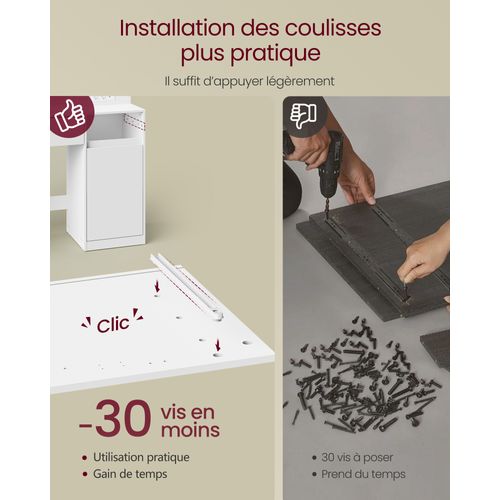 Coiffeuse Avec Miroir LED, Multiprise, 2 Placards, 9 Ampoules, Éclairage 3 Couleurs, Blanc