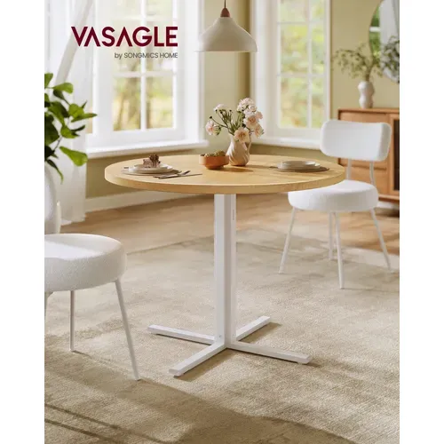 Table Ronde, Surface Résistante à L'eau, 80 Cm De Diamètre, 74,8 Cm De Hauteur, Doré Chêne
