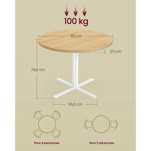 Table Ronde, Surface Résistante à L'eau, 80 Cm De Diamètre, 74,8 Cm De Hauteur, Doré Chêne