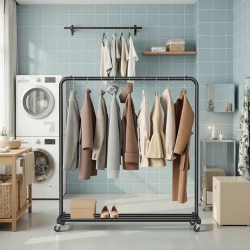 Portemanteau Sur Roulettes, Portant à Vêtements Robuste, Charge 50 Kg, Chambre, Noir