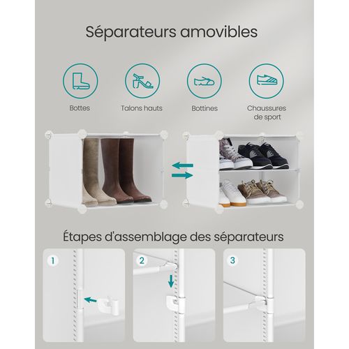 Rangement Pour Chaussures à 10 Compartiments, Pour 40 Paires, Modulable, Blanc Nuage