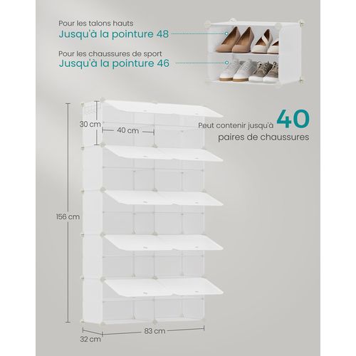 Rangement Pour Chaussures à 10 Compartiments, Pour 40 Paires, Modulable, Blanc Nuage