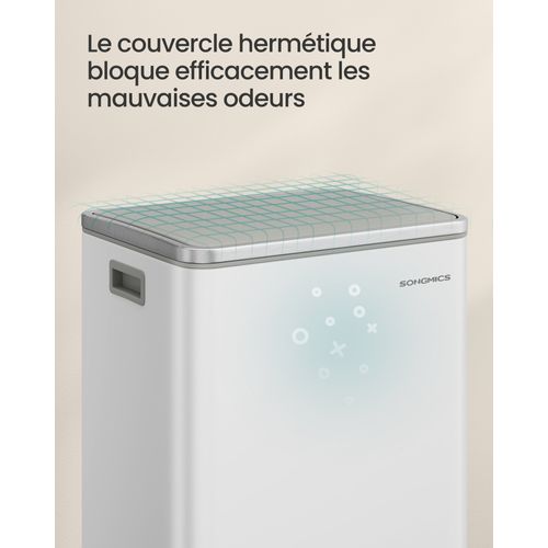 Poubelle De Cuisine 50 L, Seau Intérieur Amovible En Plastique, Avec Couvercle, Blanc Nuage