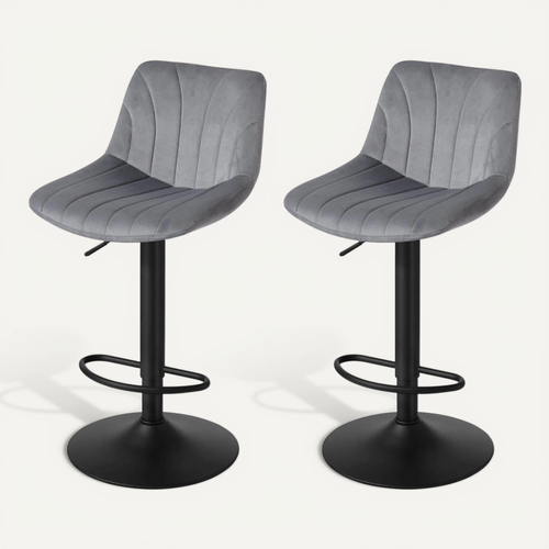 Chaises De Bar Réglables, Tabourets Avec Dossier, Rotation 360°, Velours, Lot De 2, Gris