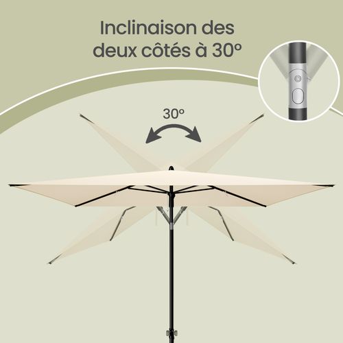 Parasol Rectangulaire Inclinable 232 X 149 Cm, Protection Solaire Upf 50+, Beige
