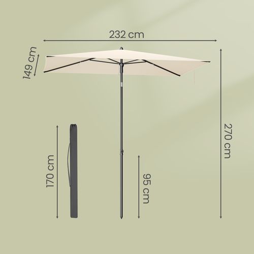 Parasol Rectangulaire Inclinable 232 X 149 Cm, Protection Solaire Upf 50+, Beige