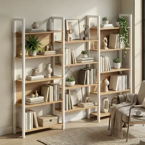 Étagère De Rangement Modulable, Bibliothèque Industrielle à 14 Niveaux, Métal, Blanc Et Chêne