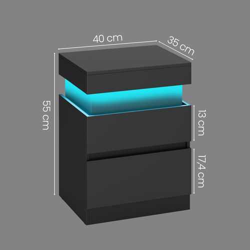 Table De Chevet Moderne Avec LED, Lot De 2, Table D’appoint, 2 Tiroirs, Multiprise Intégrée, Noir